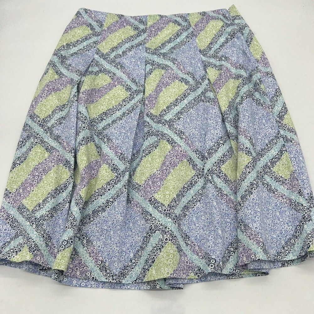 Talbots Women’s Lined Skirt, Geometric Print Blue/white/Green Size 12
